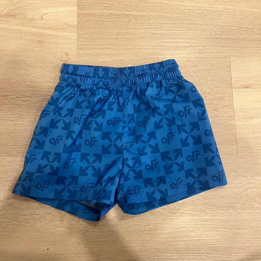 Off White Kids Logo Print Swim Trunks